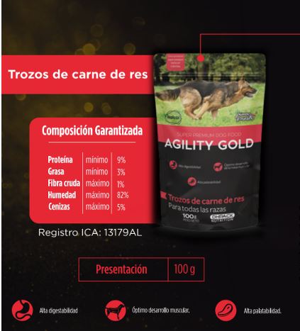 Agility Gold Trozos carne de res x 100 Gr